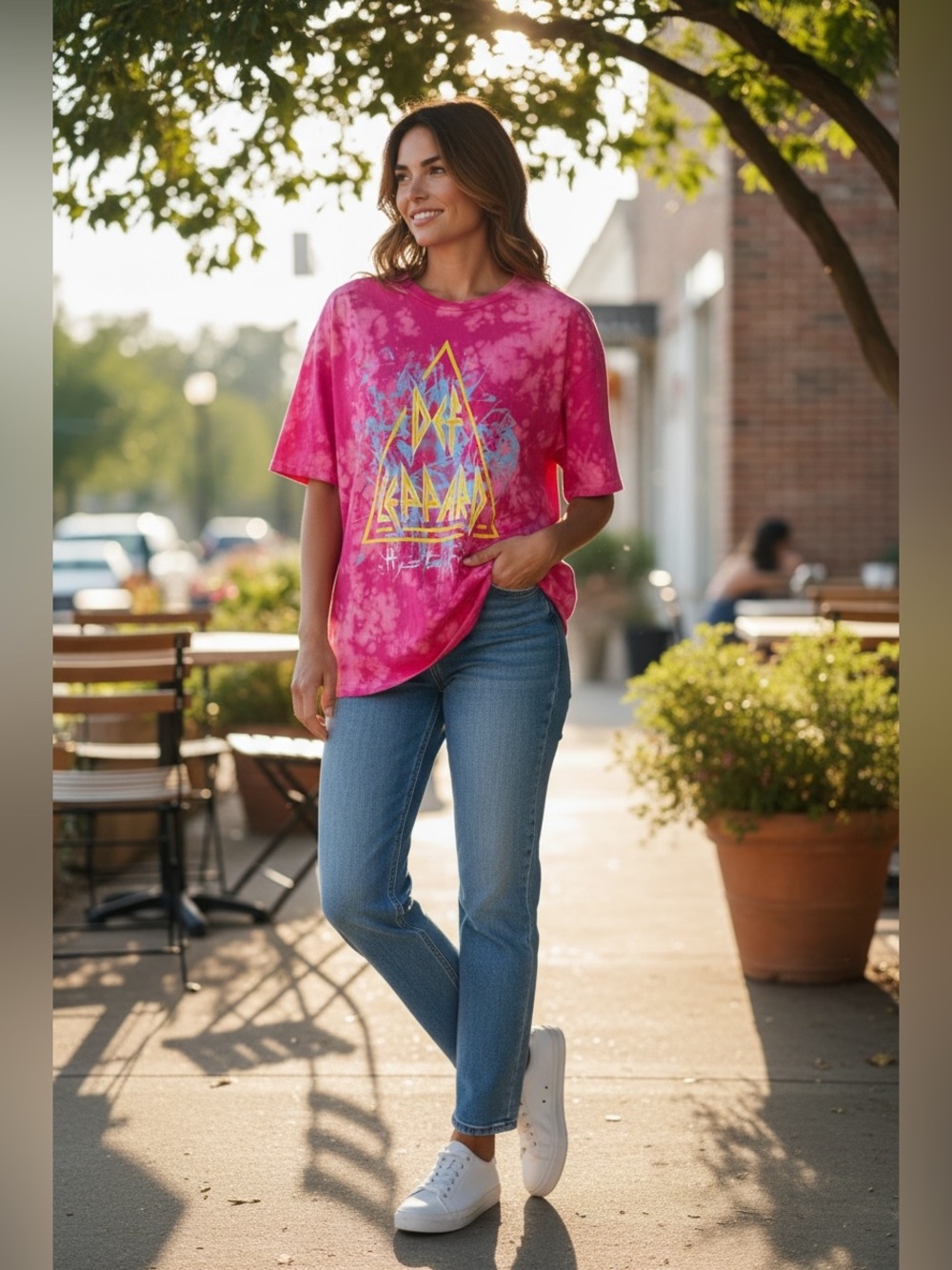 Casual Pink Tie-Dye Short Sleeve Graphic Tee